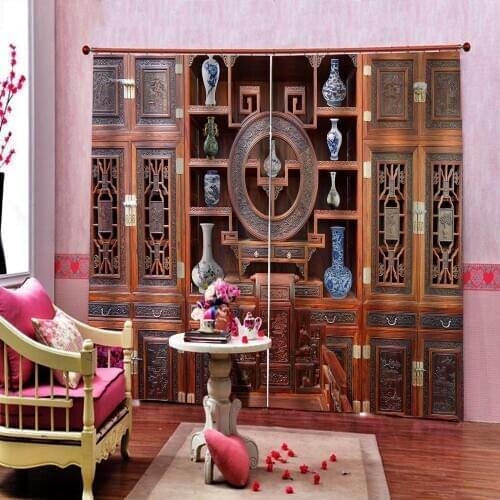 Custom any size brown bookself curtains Window Blackout Luxury 3D Curtains set For Bed room Living room