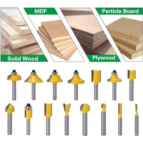 1/4 Inch Router Bit Set Trimming Straight 15pcs 1/4 Shank Milling Cutter for Wood Bearing Cove Box Bit Tungsten Woodworking