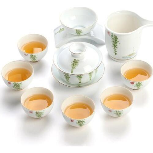 Ceramic hand-painted kung fu tea set bowl set Jiangnan painting wind gold cup sets gift box