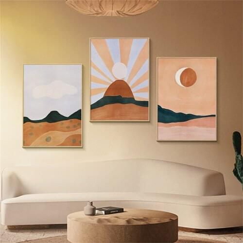 Abstract Sun Cloud Mountain Lake Wall Art Poster Boho Landscape Canvas Painting Vintage Art Print Modern Pictures Home Decor