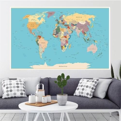 225*150 cm The World Political Map Non-woven Canvas Painting Large Wall Poster Home Decoration School Supplies for Kids
