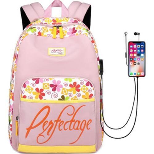 New female middle school student bag printing shoulder bag female travel USB computer backpack casual breathable waterproof bag
