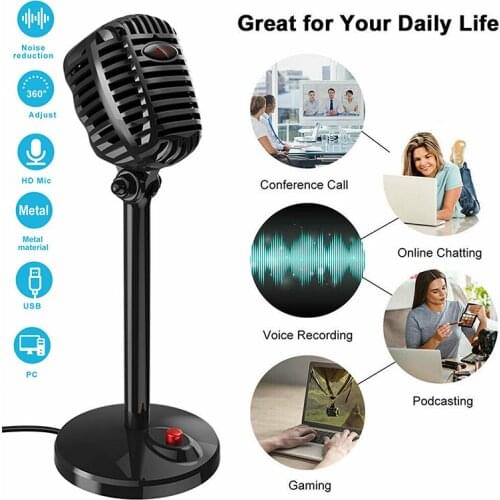 New Arrival USB Computer Condenser Microphone Noise-Cancelling Studio Music Recording Mic Black Professional Live Broadcast Mic