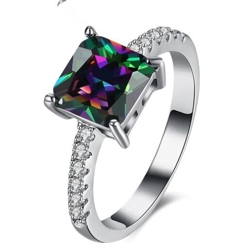 New women ring multicolor cubic zirconia square fashion jewelry decoration girl party collocation rings accessories LJ002