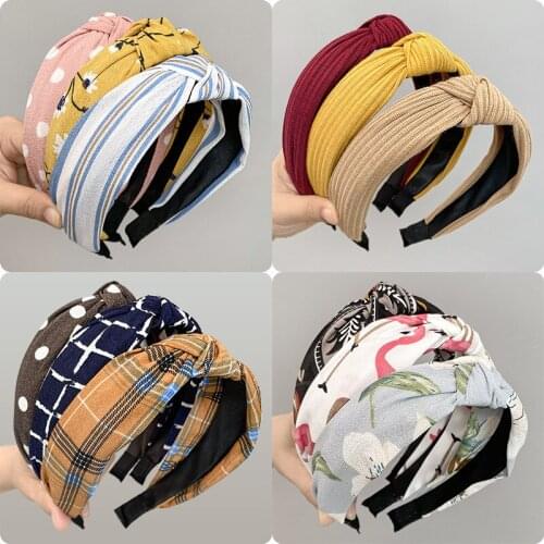 Popular Women Top Knot Headband for Lady Girls Headwear Accessories Beautiful Floral Print Cloth Hairband Head Hoop Headpiece