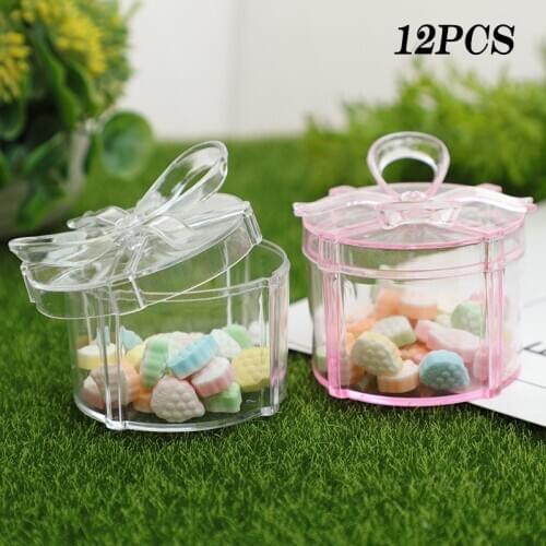 12Pcs Transparent Bowknot Mini Candy Box Wedding Party Gifts Jewelry Storage Container