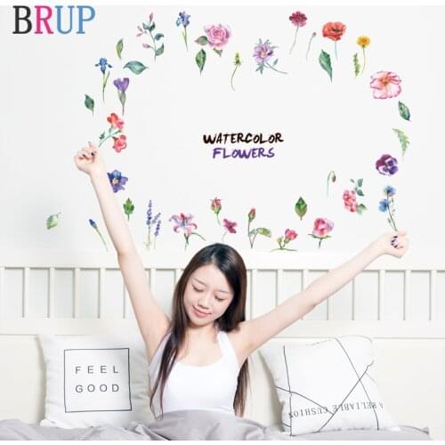 Romantic Flowers Wall Sticker Home Decor Living Room Bright Watercolor Flower Kitchen Wall Stickers Art DIY Pvc Room Decoration
