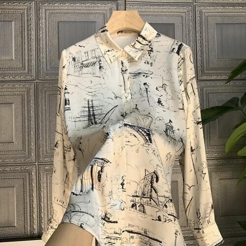 France style elegant womens long sleeves Shirts 2020 Spring hot fashion print high quality Shirt Tops B960