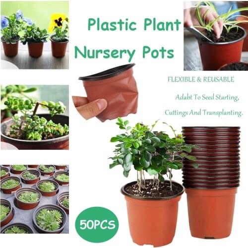 50PC Garden Flower Pot Planter Plastic Seed Starting Nursery Pot Gardening Flower Plant Container for Succulents Seedlings 20519