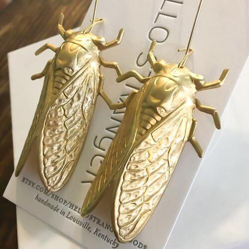 Cicada Big Beetle Earrings Nature Study Victorian Cicada Entomologist Summer Bug Statement Jewelry