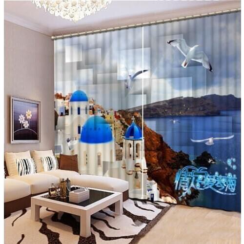 Curtain Aegean Castle Scenery Window Blackout Luxury 3D Curtains set For Bed room Living room Office Hotel Home Wall Decorative