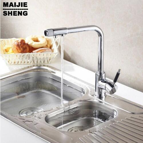 Pure Water Faucet Deck Mount Polished Chrome Brass Kitchen Faucet Three 3 way Kitchen Mixer Taps