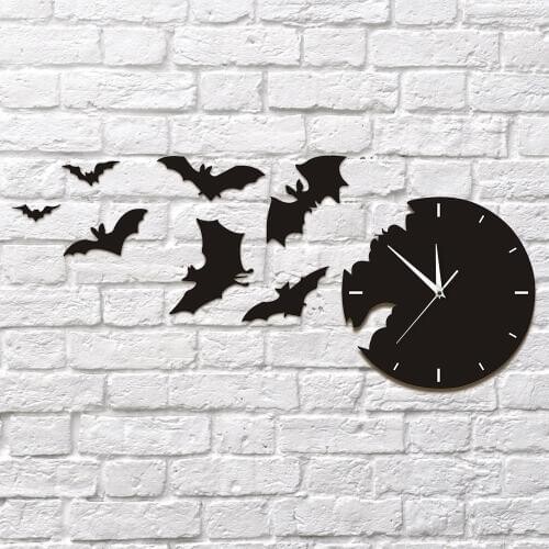 Scary Bat Symbols Bat Clock Modern Design From The Escape Clock Halloween Bat Silhouette Wall Clock Home Decor Black Wall Clock
