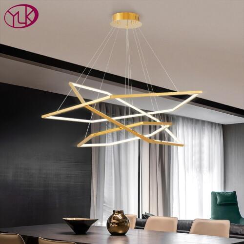 Modern led chandelier for living room design three rings light fixture home decor gold hanging lamp brief indoor lighting