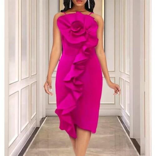 Party Dresses Women Evening Elegant Spaghetti Sleeveless Backless Ruffles Pencil Dress Ladies Evening Dinner Bodycon Dress