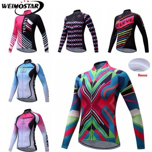 Weimostar Womens Cycling Jersey Long Sleeve Bicycle Clothing Shirts Mtb Bike Jersey Autumn Winter Fleece Ropa ciclismo Maillot