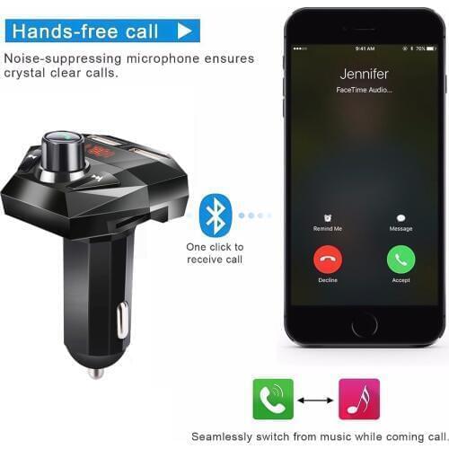 Phone USB Charger Car Kit Hands free Wireless Bluetooth FM Transmitter LCD MP3 Player Support Charge while listening to songs