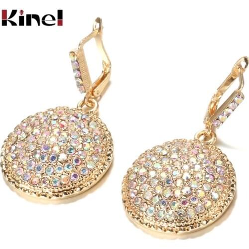Kinel Fashion Colorful Crystal Women Big Drop Earrings Gold Color Morocco Banquet Wedding Earring Statement Jewelry Crystal Gift