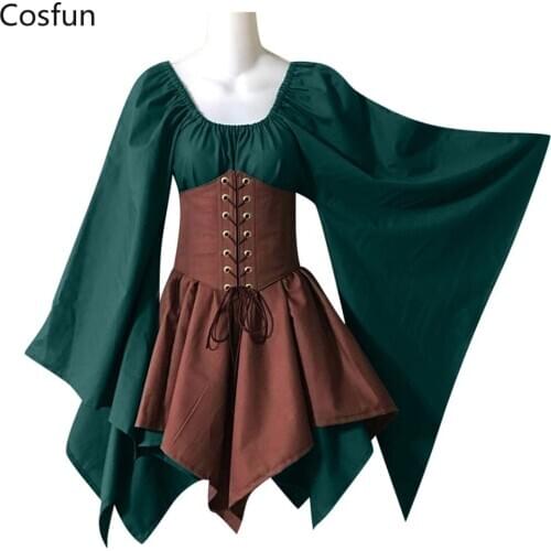 Woodland Elf Costume Cincher Dress Long Sleeves Renaissance Halloween Fairy Elven Outfit Movie Show Archer For Women 5XL 6XL