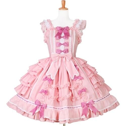 Princess Womens Sweet Lolita Dress Black Pink Medium Length Skirt 2 Colors