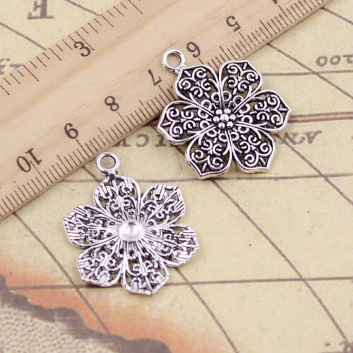 10pcs Charms Flower 32x24mm Tibetan Bronze Silver Color Pendants Antique Jewelry Making DIY Handmade Craft