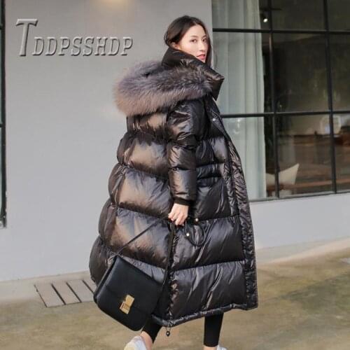 2019 Plastic Bag Style Padded Women Parkas Winter Warm Fluff Collar Female Coat
