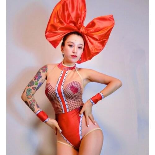 2020 DJ Costumes Nightclub Ds Rave Wear Red Outfit Women Sexy Jazz Street Dance Costumes Hip Hop Stage Festival Outfits DQS3847