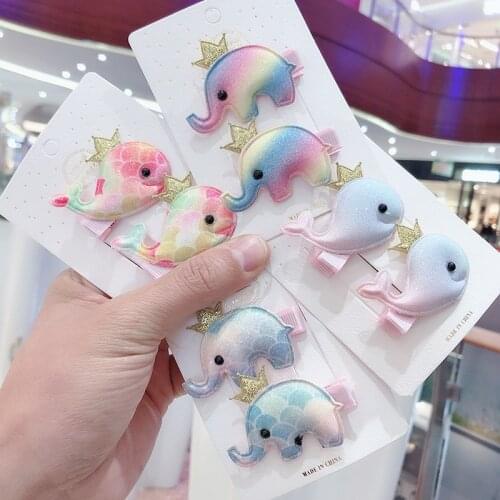 2021 Spring 2 Pcs Set Korean Golden Onion Pink Cartoon Hairpin For Baby Girl Elephants Whales Cute Hair Clip Barrettes