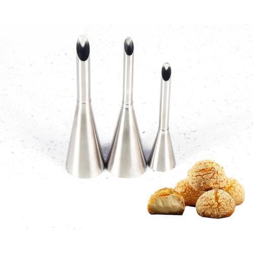 3pcs/Set Dessert Puff Cream Piping Nozzles Stainless Steel Cake Chocolate Pastry Decor Tools Practical Cream Nozzle Tip Set