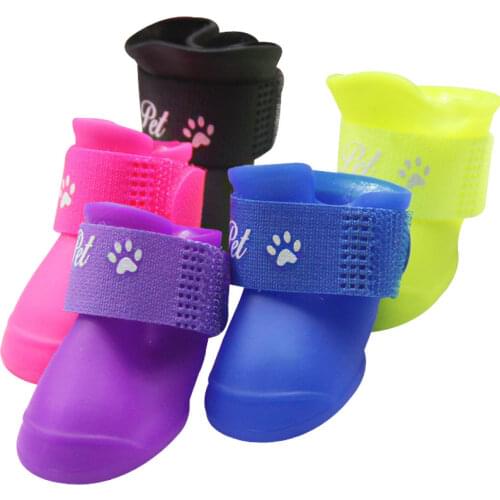 4Pcs/set Colorful Anti-Slip Skid Dog Cat Rain Protective Boots Waterproof Candy Colors Puppy Pet Rain Portable Shoes Boots