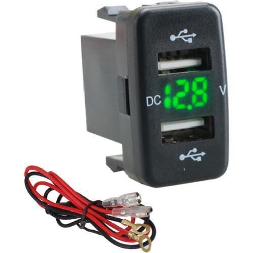 12V-24V Car Charger Socket Dual USB Port Charging Volt Display Adapter Power Socket for Toyota Outlet Adpater Port