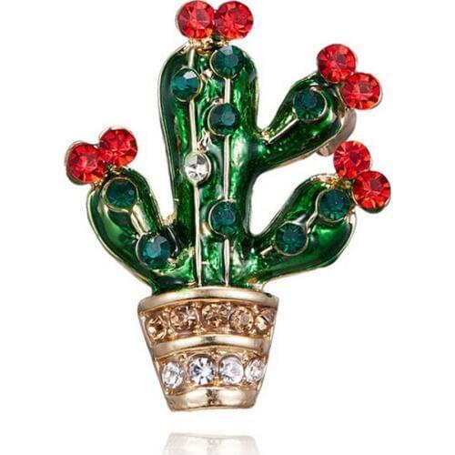 Gold-color Plant Flower Brooch For Women Men Unisex Ornaments Green Enamel Pin Flowering Cactus Brooches Jewelry Backpack Badge