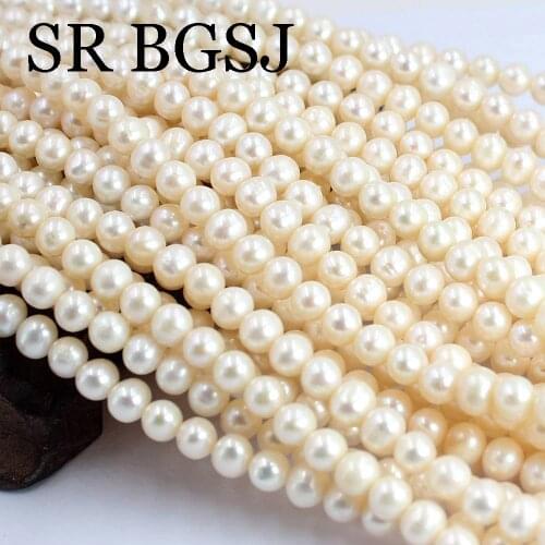 Free Shipping 6mm AA White Nearly Round Natural Freshwater Pearl Spacer Loose DIY Beads Strand 14"