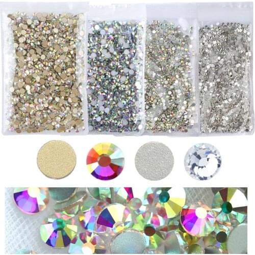 QIAO Flatback Rhinestones Clear Crystal AB Nail Gems Glitter Crystal For Crafts Rhinestones Decorations Nail Art Accessories