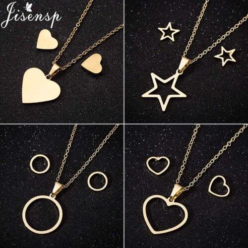 Jisensp Simple Creative Love Heart Pendant Necklace Earrings Punk Geometric Peach Heart Stainless Steel Jewelry for Women Gifts