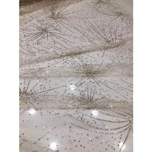 Good looking african glued glitter tulle mesh fabric SYJ-1618 shinning glued glitter lace fabric