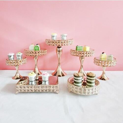 Square crystal gold color Square decorative tray cake stand set