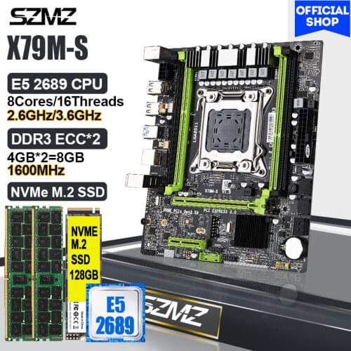 LGA 2011 X79 Motherboard Combo with Xeon assembly kit E5 2689 CPU + 8GB DDR3 ECC RAM + 128GB M.2 SSD placa mae X79 Mother Board
