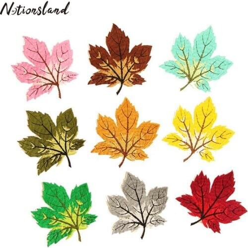 Mix 5pcs Colorful Maple Patches Iron on Patches for Jeans Clothes Embroidered Applique Stickers Decorative DIY Supplies