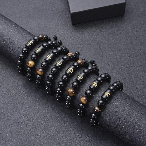 Size 10mm natural stone bracelet for men 2021 new trendy handmade briaded A-Z letter alphabet adjustable bracelets for women