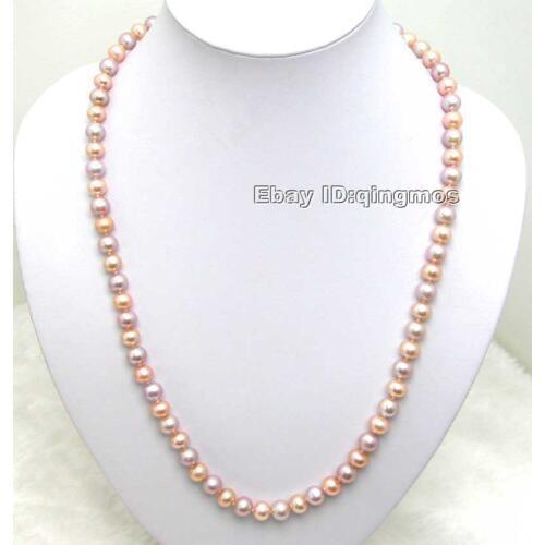Natural 7-8mm Round AA Pink And Purple FreshWater Pearl long 24" Necklace-nec3411 Free shipping