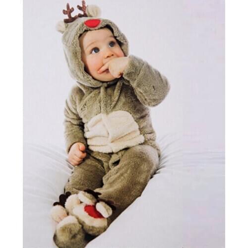 Christmas new baby conjoined clothes, autumn winter pajamas, small elk, coral fleece, baby climbing clothes