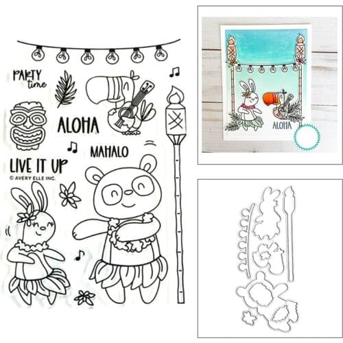 2021 New Animal Bear Bunny Parrot Guitar Clear Stamps and Metal Cutting Dies Set For DIY Craft Making Greeting Card Scrapbooking