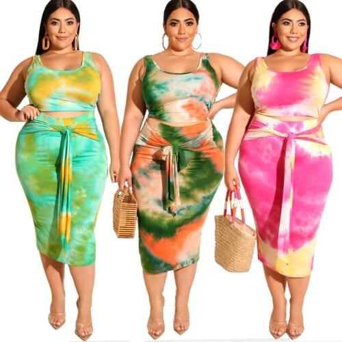New tie-dye printing tight hip fashion casual suit plus size womens two-piece suit
