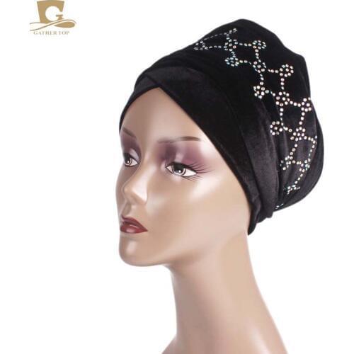 New Luxury magic Velvet Nigerian Turban Diamante Studded Extra Long muslim women Head wrap Headscarf Women Hijab Turbante