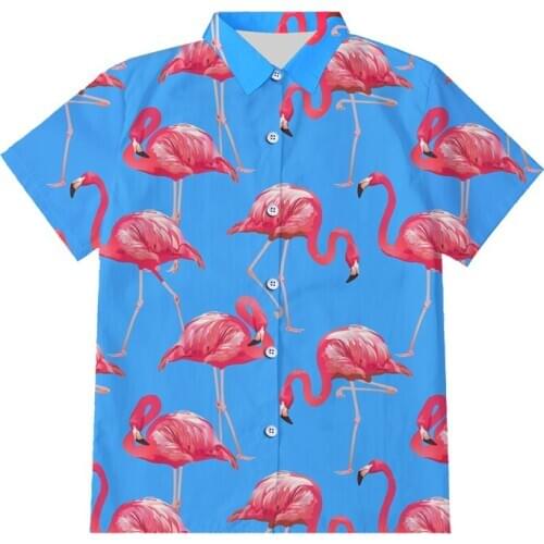 OGKB New Fashion Button Shirt 3D Flamingo Print Unisex Male/Female Short Sleeve Casual Exquisite Hip Hop Shirt Oversized 6XL