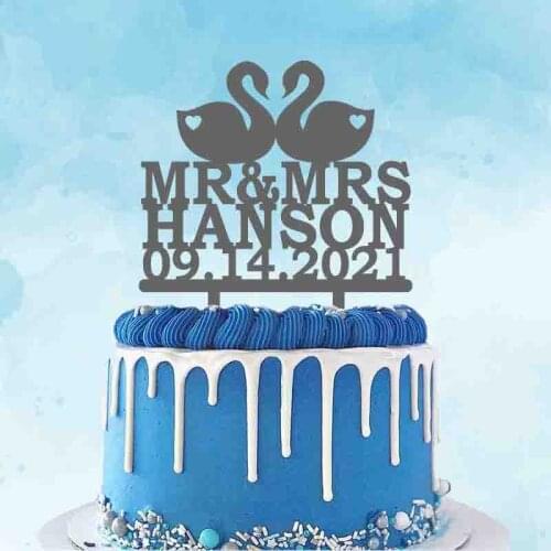 Personalized Swan Couple Wedding Cake Topper Custom Mr. & Mrs. Last Name Wedding Date Swan Wedding Party Cake Decoration Topper