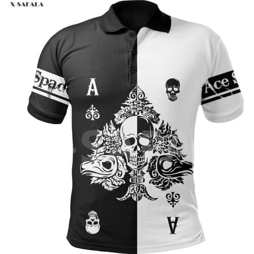 Poker Skull Ace Spade Egyptian God Anubis 3D Full Printed Men Women Thin Polo Shirt Collar Short Sleeve Street Wear Casual Tee