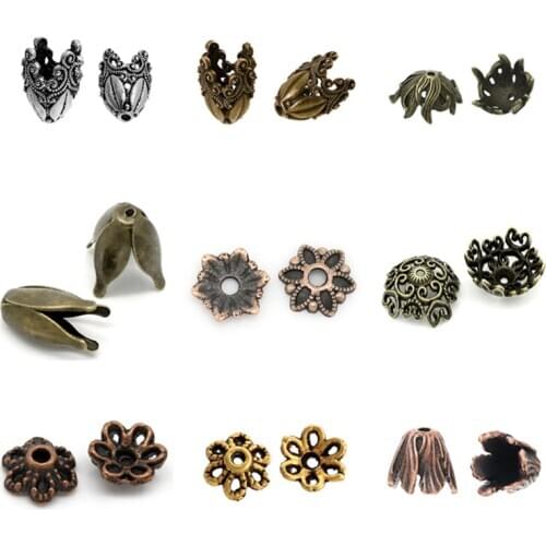 Lotus Hollow Flower Metal Loose Spacer Bead Caps Filigree For DIY Jewelry Finding Making Earrings Necklace Women Girls Handmade