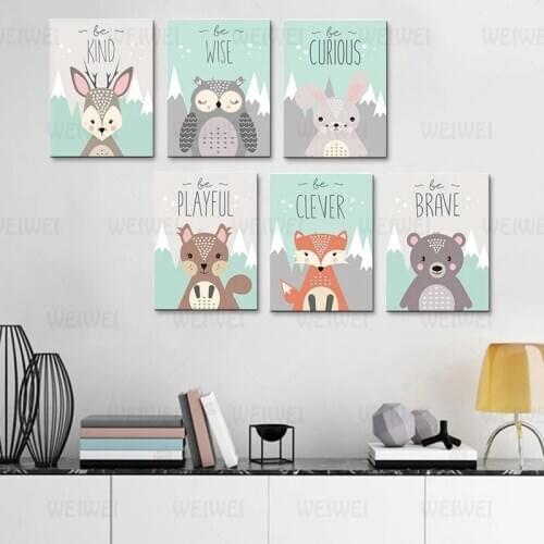 Posters Nordic Painting Cartoon Animal Art Print Childrens Room Cuadros Decoraci n Dormitorio Plakaty Skandynawskie Toile Mural